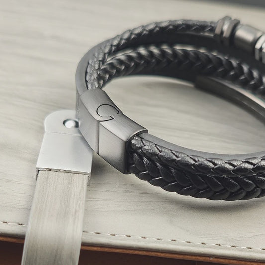 Luxe Heren Armband van Gevlochten Leer met Magnetische Sluiting en RVS Details