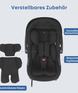 Babyvoyage Zwarte I-Size Babyautostoel met Isofix Basis, UPF45+ Zonbescherming en Ademend Mesh