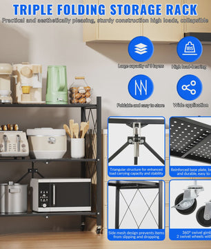 3-Laags Opvouwbaar Metalen Rek met Wielen - Flexibele Opbergoplossing voor Huis & Garage