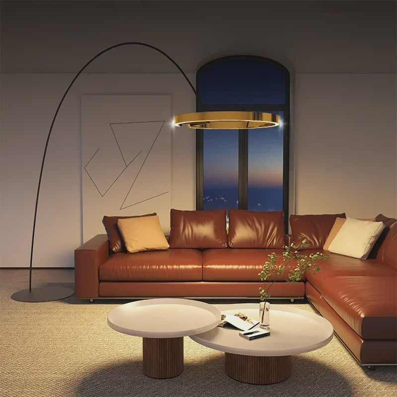 Moderne Gouden Ring Vloerlamp - Minimalistisch Design, Luxe Verlichting voor Woonkamer