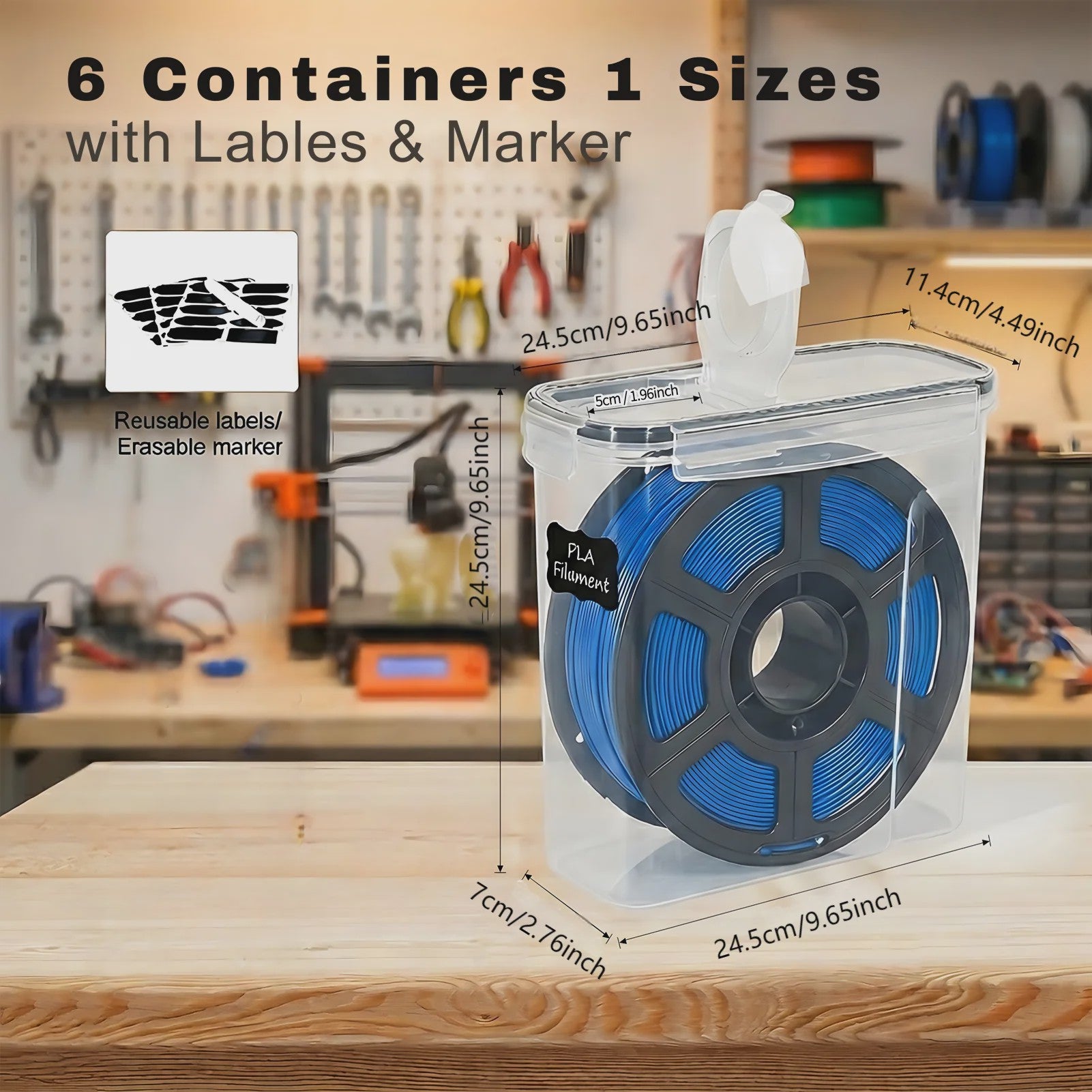 Set van 6 Luchtdichte Filament Opslagcontainers (4L) voor 3D Printer Filament