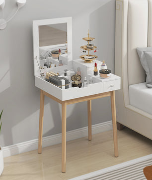 HOMCOM Kaptafel met Spiegel en 2 Lades - Modern Wit Design voor Slaapkamer of Woonkamer