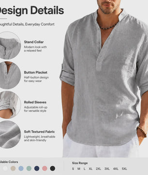 Heren Linnen Blouse Casual Lange Mouw - Comfortabele Vrijetijdstop
