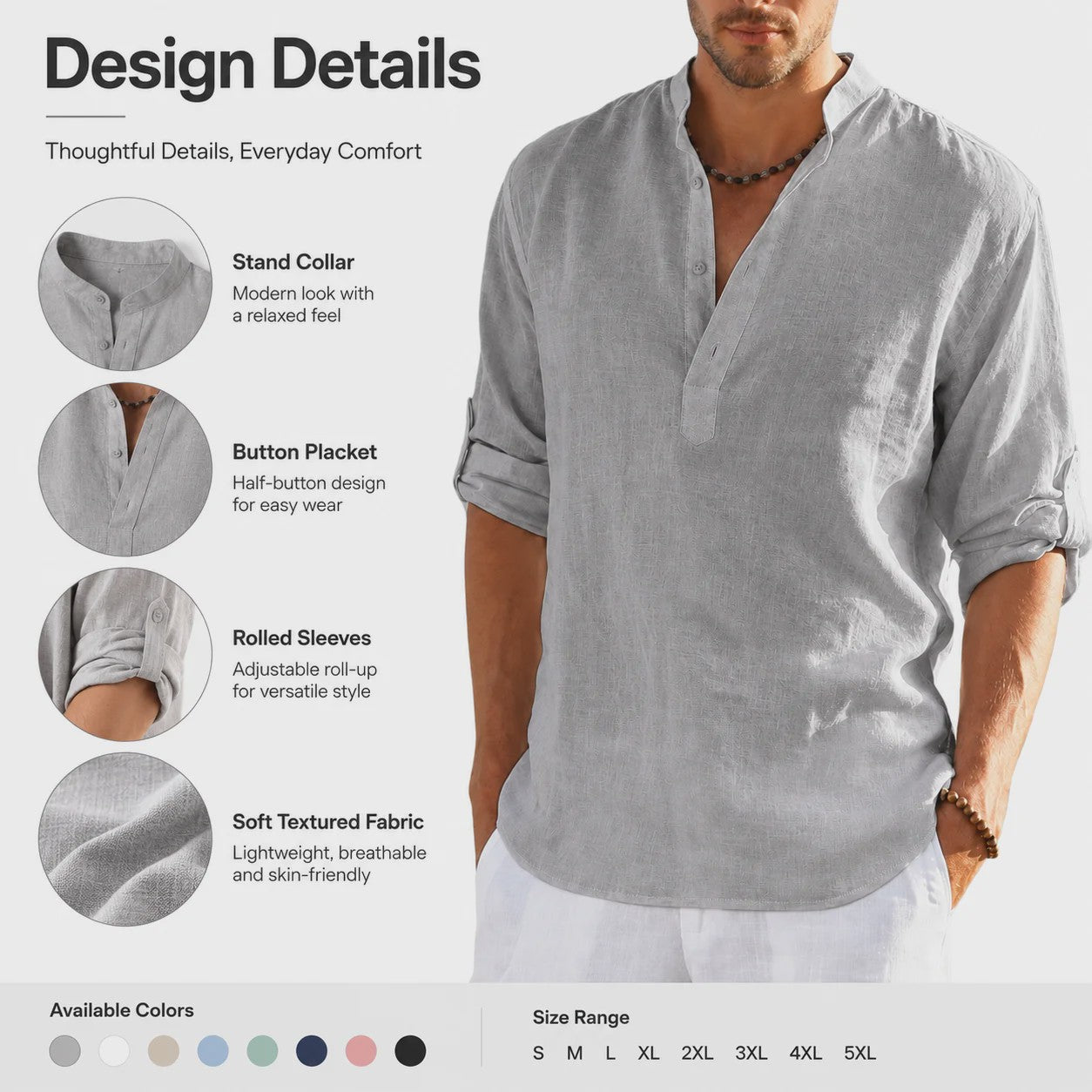 Heren Linnen Blouse Casual Lange Mouw - Comfortabele Vrijetijdstop