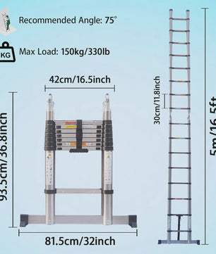 5 Meter Telescopische Ladder - A-Frame & Rechte Ladder - 150kg - RVS - Inklapbaar