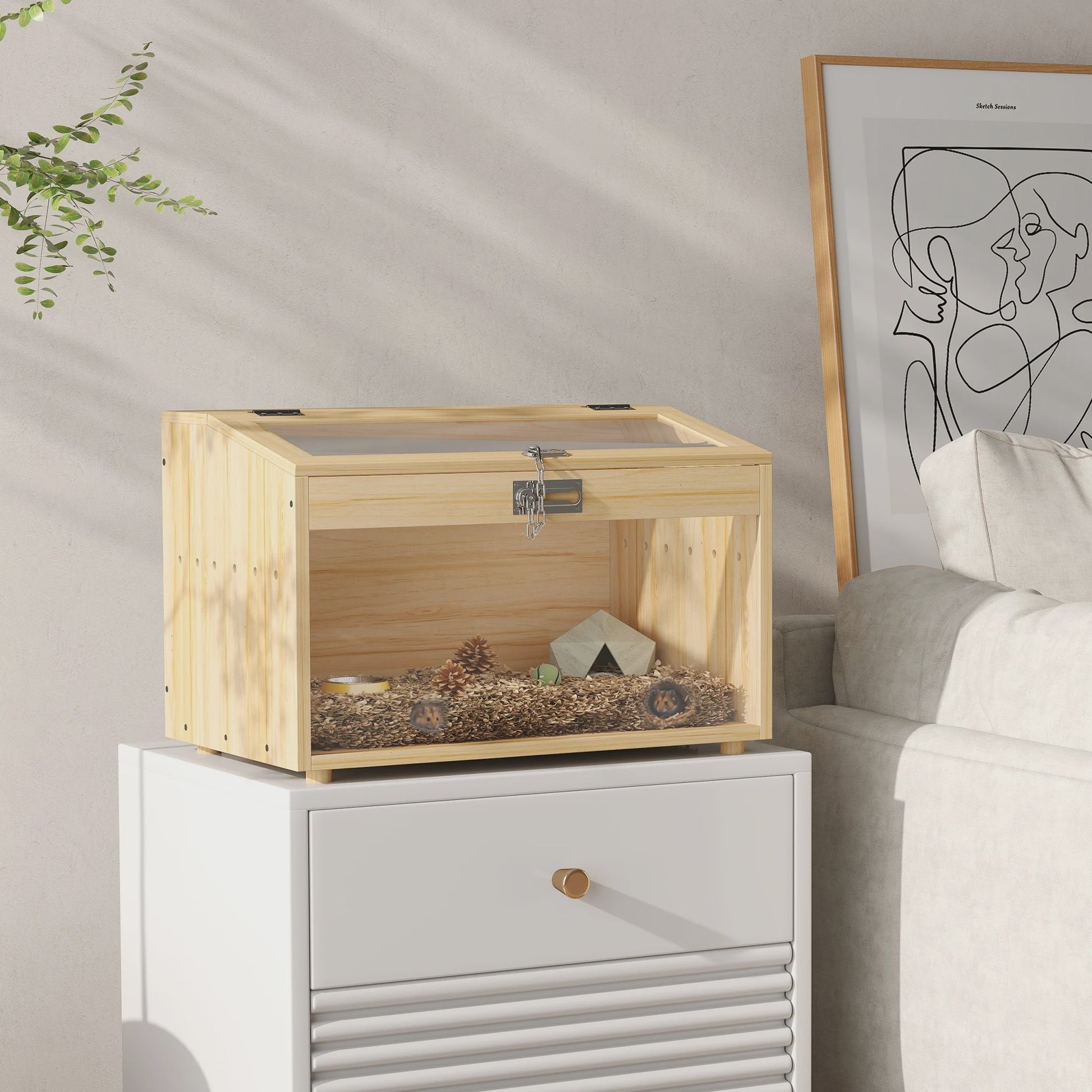 PawHut Houten Hamsterkooi met Acryl Venster - 55x35x35 cm