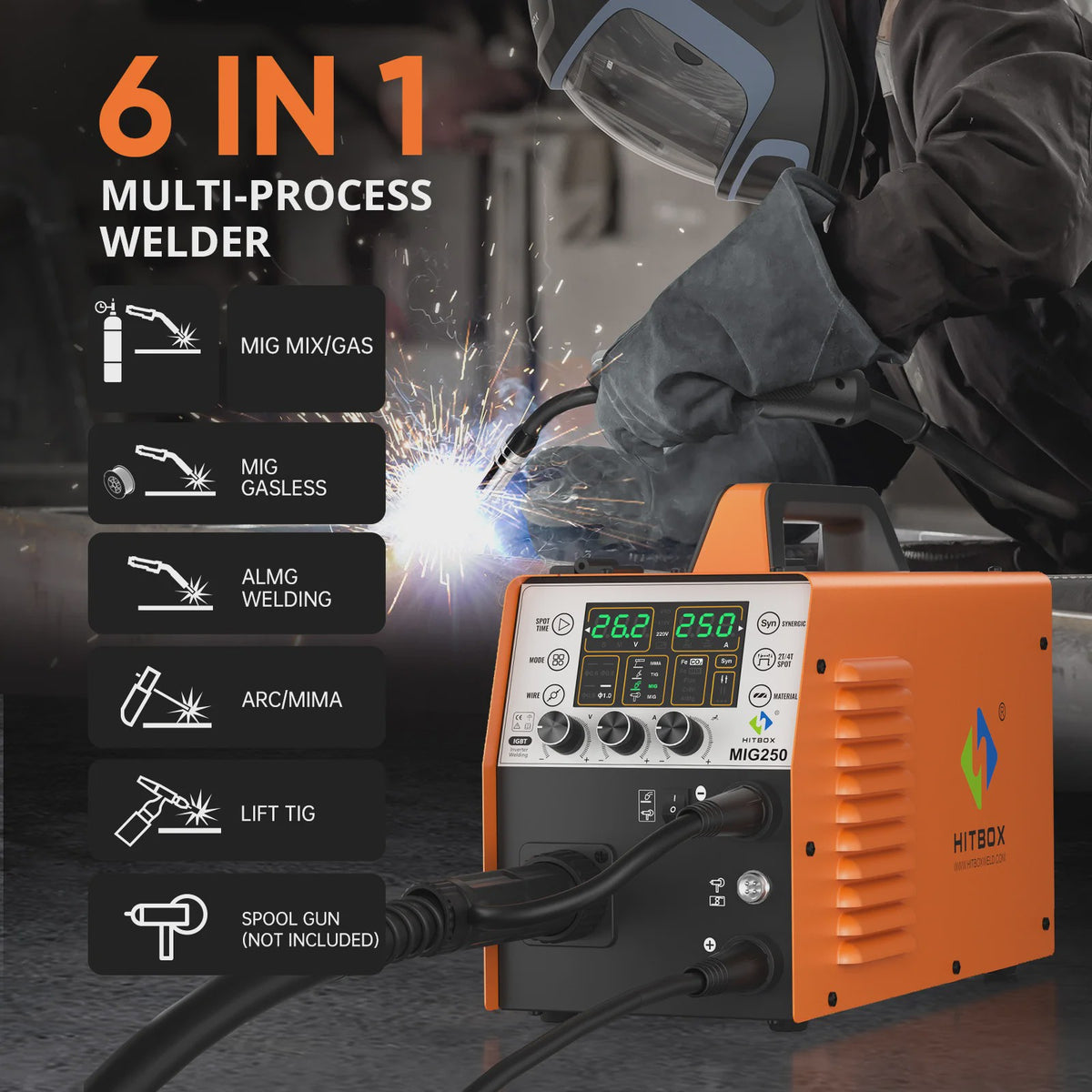 HITBOX MIG250 6-in-1 Lasapparaat: MIG, MMA, TIG, Aluminium & Pulse