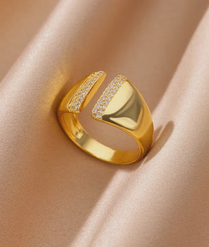 Luxe Gouden Ringen Set: Zirkonia & Boze Oog Design - Verstelbaar & Trendy