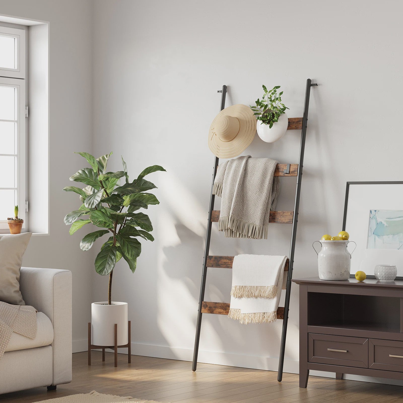 Stijlvolle Handdoekladder met 5 Niveaus en 4 Haken - Decoratief en Praktisch