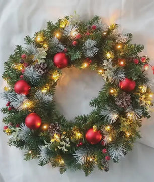 Kerstkrans met LED Verlichting - 20-60cm - Deurguirlande met Dennentakken voor Feestelijke Decoratie