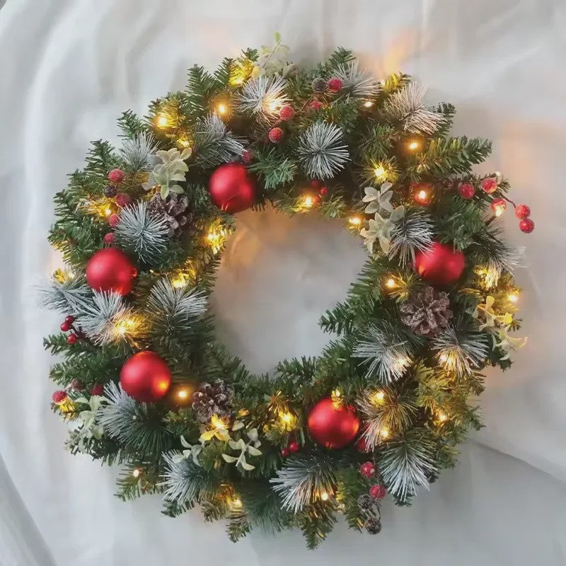 Kerstkrans met LED Verlichting - 20-60cm - Deurguirlande met Dennentakken voor Feestelijke Decoratie