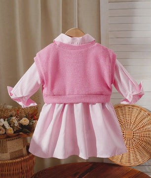 Baby Meisjes Jurk met Geborduurd Vest en Gestreept Shirt - Lente/Zomer Outfit
