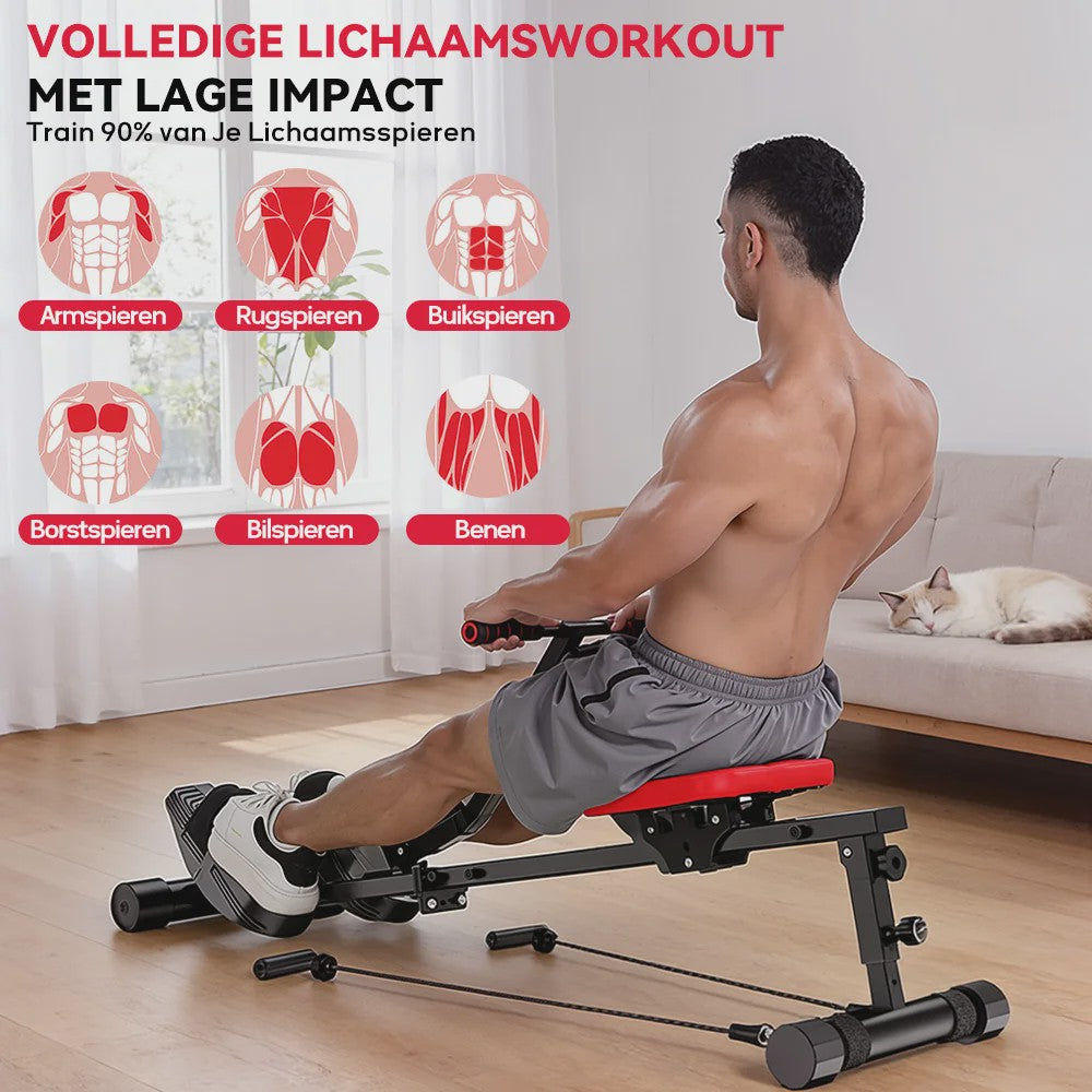 Home Roeitrainer Hydraulisch - 12 Weerstandsniveaus, 180kg Capaciteit, Full Body Workout