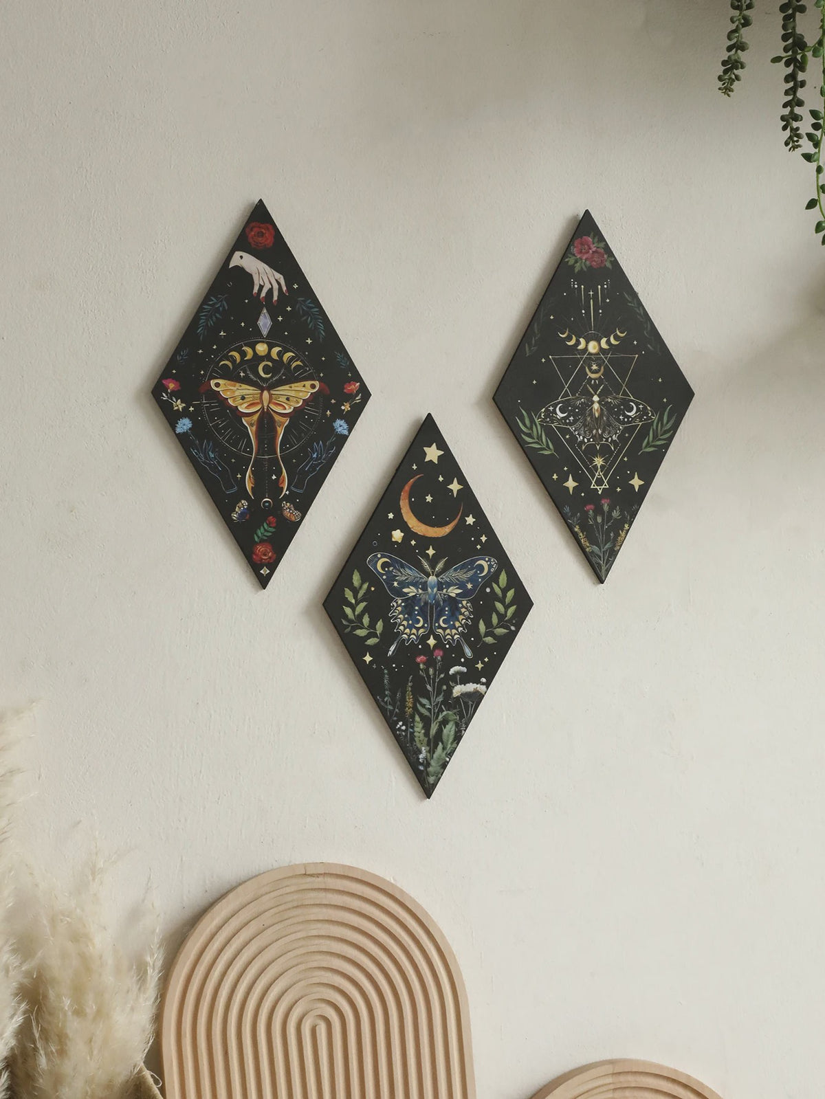Unieke Houten Wanddecoratie Ruit Vlinder Maan Ster - Scandinavische Stijl