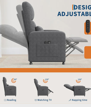 Elektrische Relaxfauteuil met Verwarmings- en Massagefunctie, USB-poort en Zijvakken