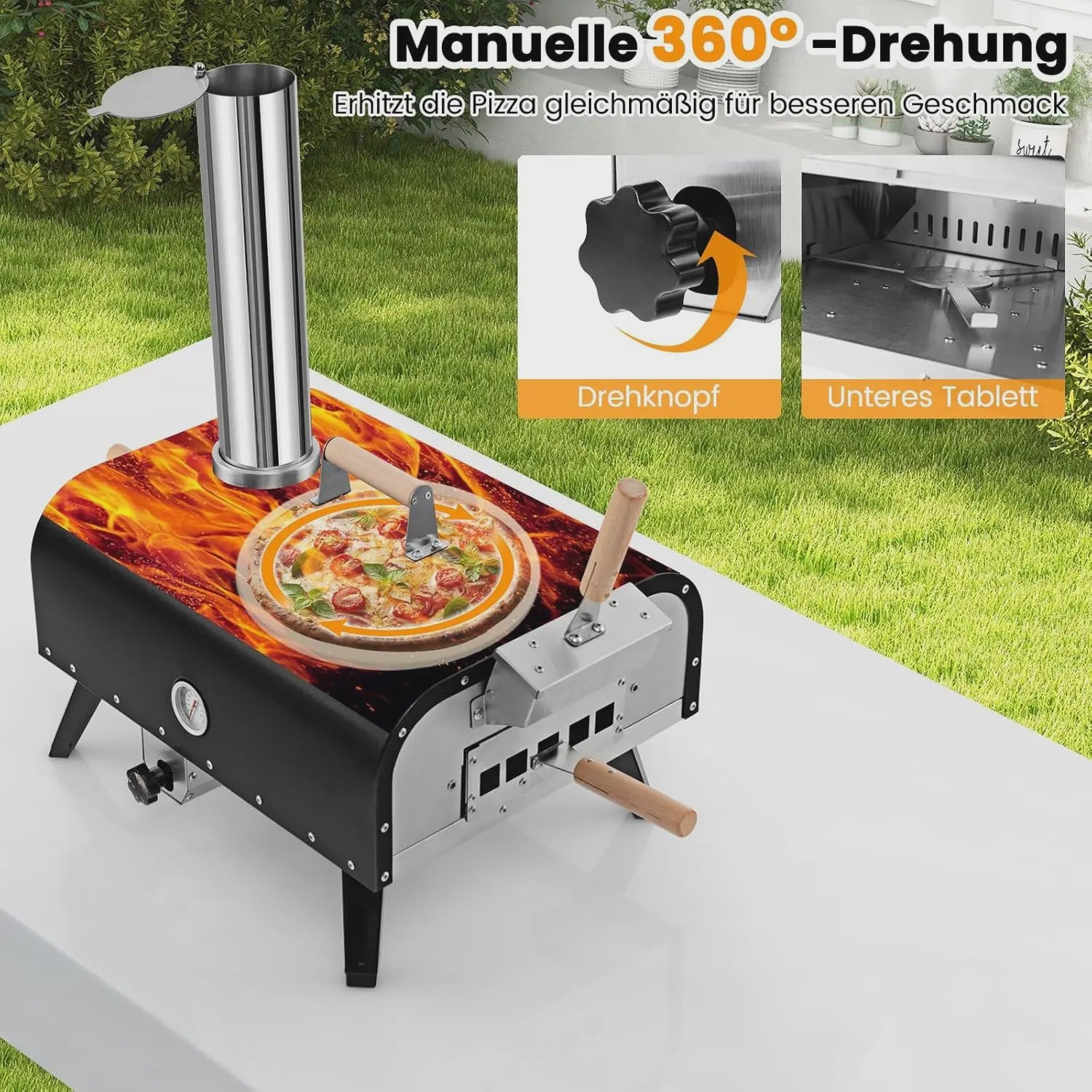 Draagbare RVS Pizzaoven voor Buiten met Pizzasteen & Schep