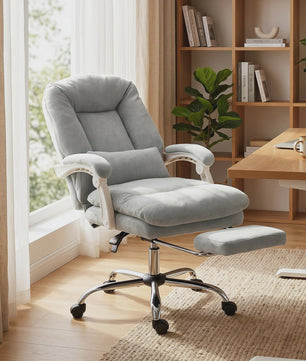 Ergonomische bureaustoel Velours Grijs met Lendesteun en Voetensteun