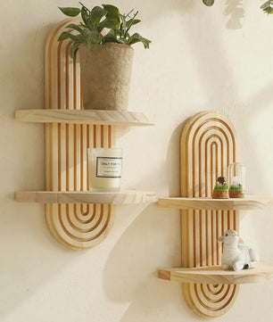Houten Wandplank met Boogontwerp - Decoratieve Plank voor Planten & Kaarsen