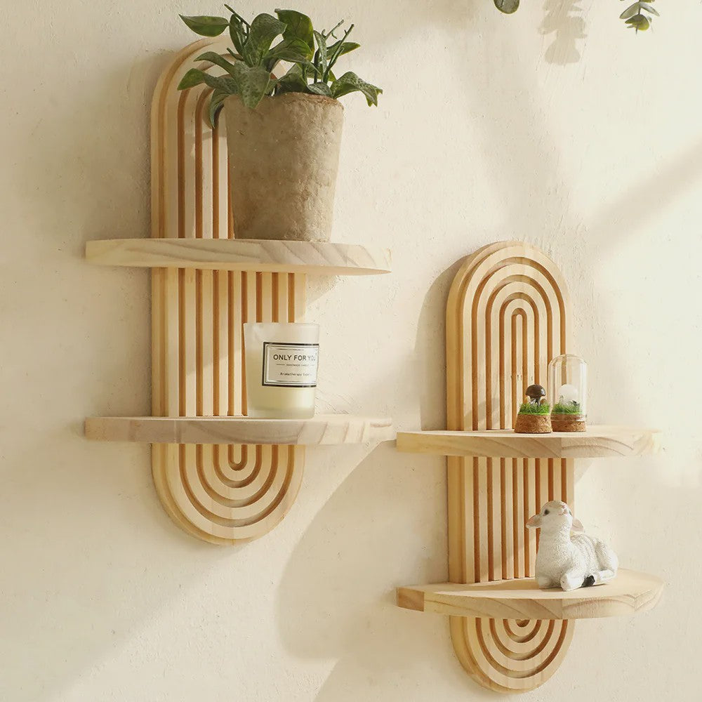 Houten Wandplank met Boogontwerp - Decoratieve Plank voor Planten & Kaarsen