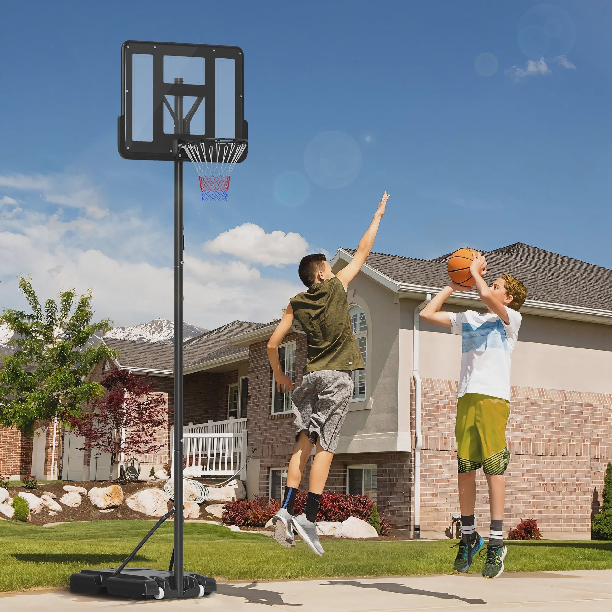 HOMCOM Basketbalpaal Verstelbaar 220-365 cm Zwart - Outdoor Basketbalring