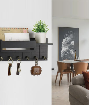 Rustieke Houten Wand Organizer met Postvak en 6 Sleutelhaken