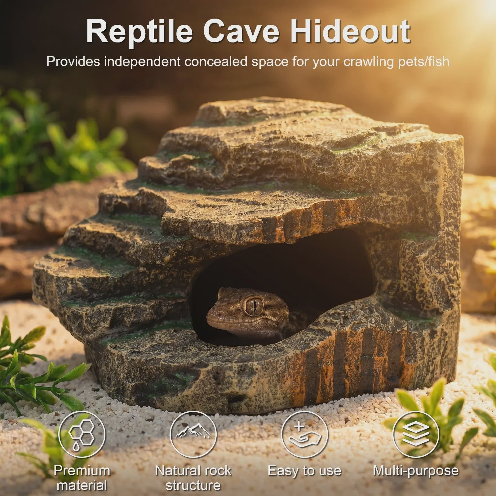 Decoratieve Reptielen Grot & Basking Platform - Hars Ornament voor Aquarium en Terrarium