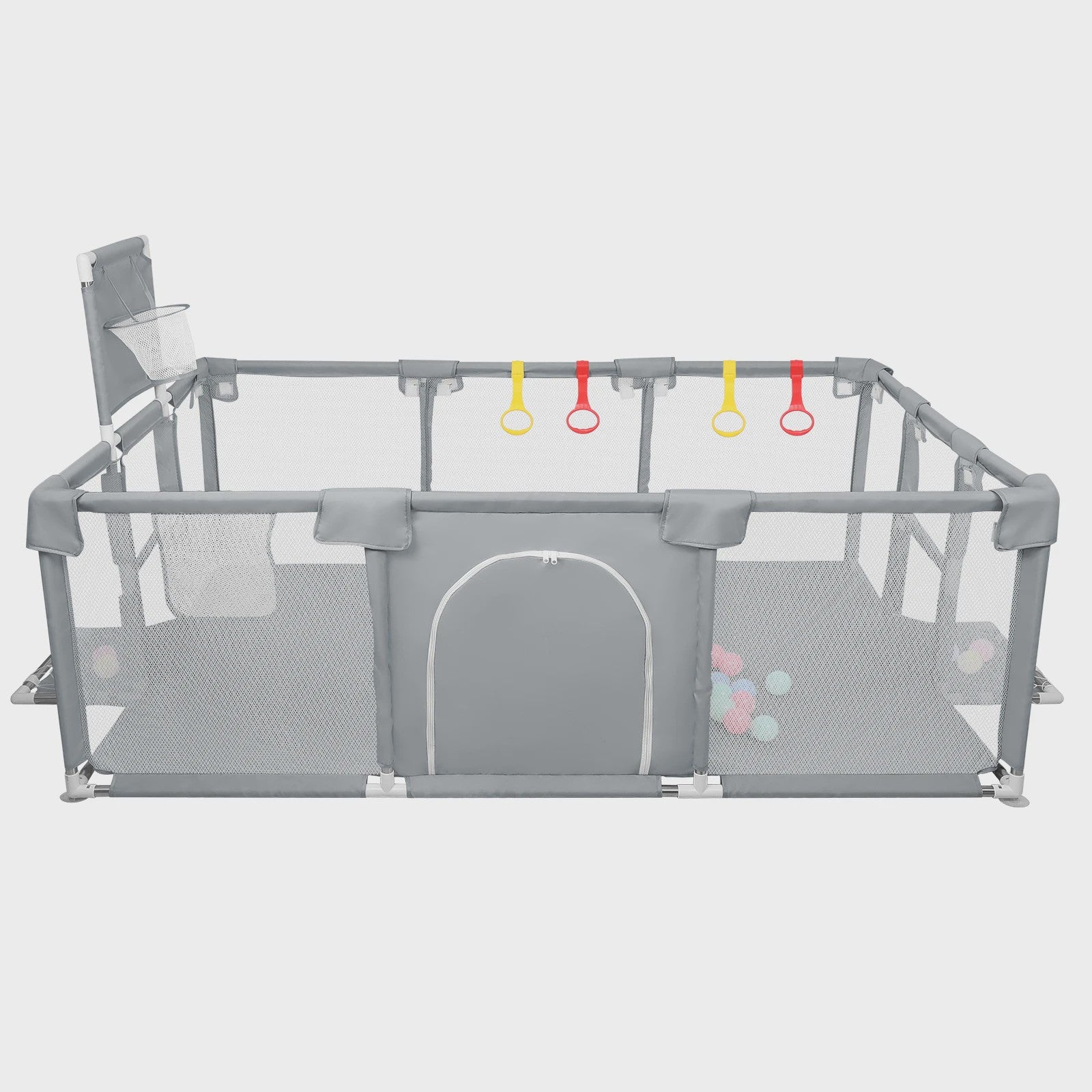 XL Baby Speelpen 180x120cm met Basketbalring, Voetbalframe en 50 Ballen