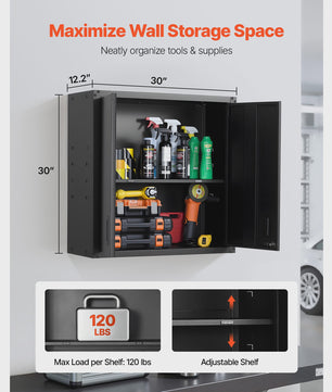 Metalen Wandkast 76x30x76cm - Afsluitbare Garage Opbergkast met Verstelbare Plank