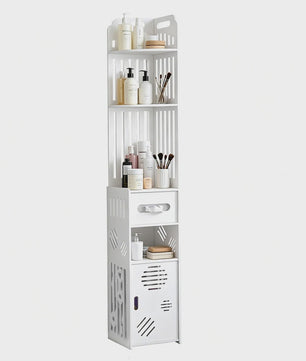 Stijlvolle Witte Hoek Badkamerkast met Verstelbare Planken en Toiletrolhouder - 20x19x120cm