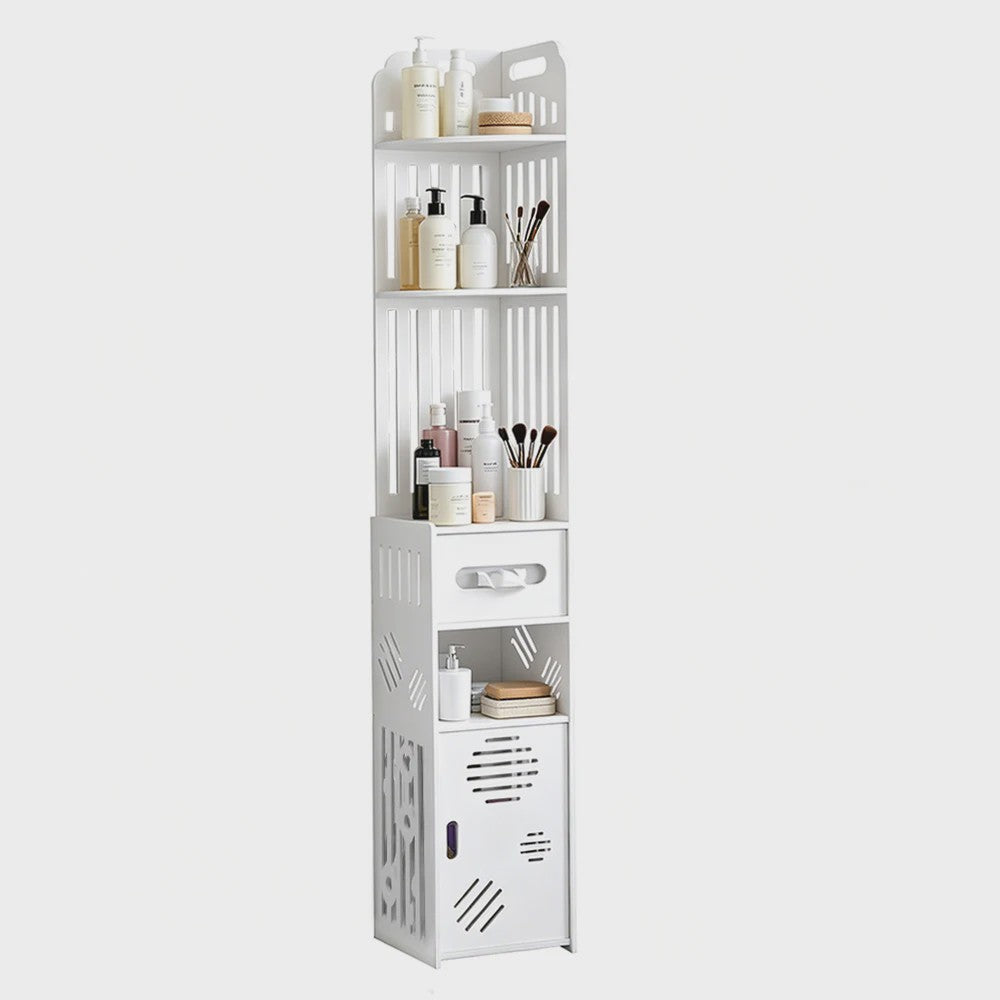 Stijlvolle Witte Hoek Badkamerkast met Verstelbare Planken en Toiletrolhouder - 20x19x120cm