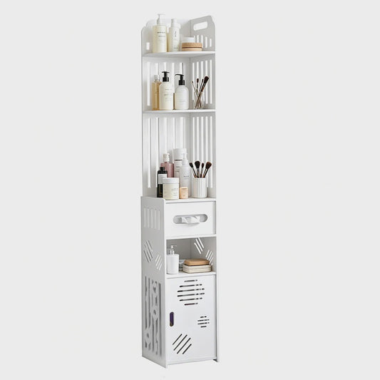 Stijlvolle Witte Hoek Badkamerkast met Verstelbare Planken en Toiletrolhouder - 20x19x120cm