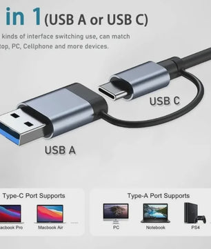 8-in-2 USB-C Hub met SD/TF Kaartlezer, 3.5mm Audio & USB 3.0 Extender voor MacBook/PC/Laptop