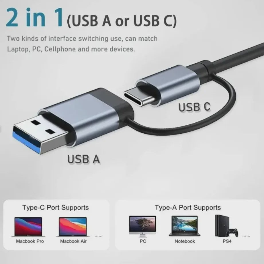 8-in-2 USB-C Hub met SD/TF Kaartlezer, 3.5mm Audio & USB 3.0 Extender voor MacBook/PC/Laptop