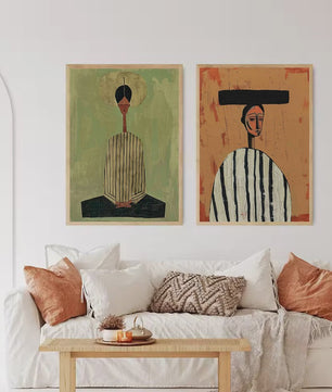 Abstract Afrikaanse Vrouwen Poster Canvas Schilderij - Etnisch Hedendaags Woondecoratie