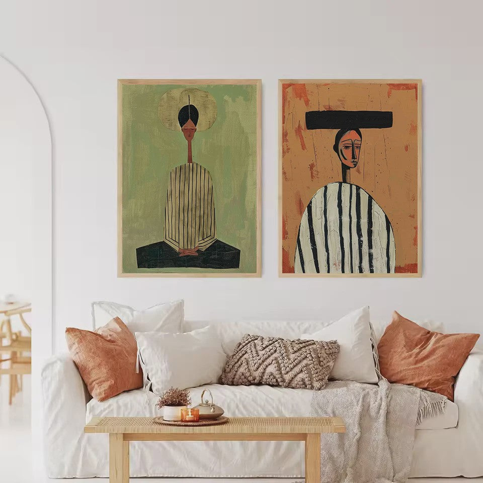 Abstract Afrikaanse Vrouwen Poster Canvas Schilderij - Etnisch Hedendaags Woondecoratie