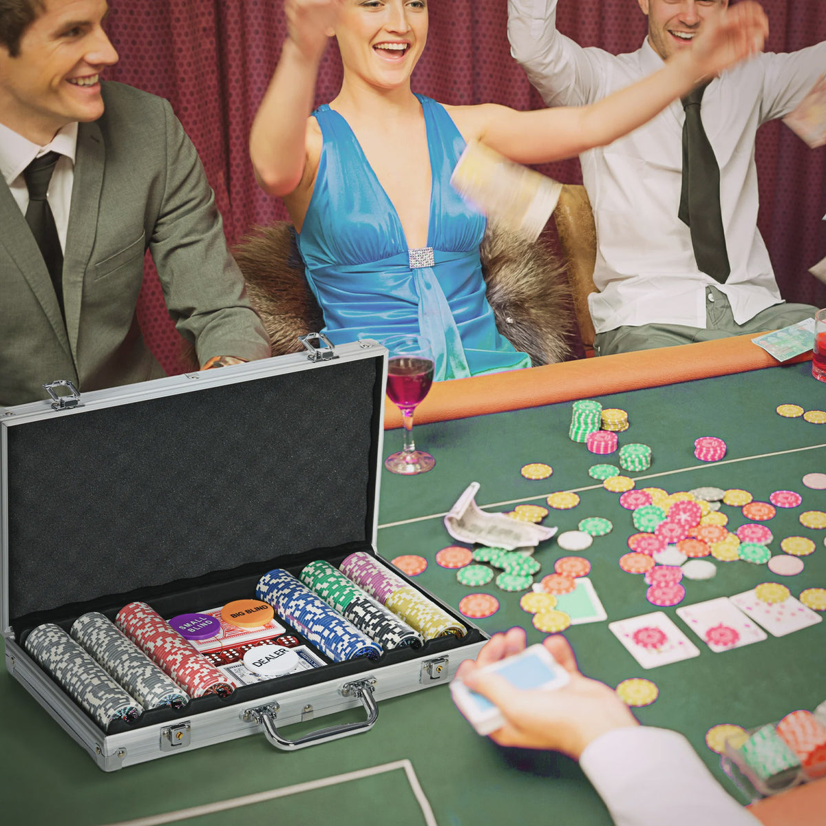 Complete Poker Koffer Set met Chips, Kaarten, Dobbelstenen en Speelmat