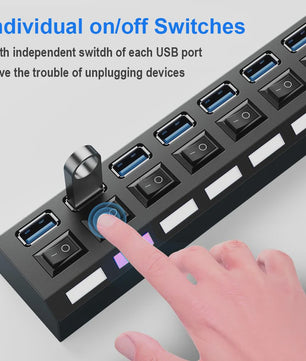 7-Poorts USB Hub met Individuele Aan/Uit Schakelaars - Hoge Snelheid USB 2.0 Splitter