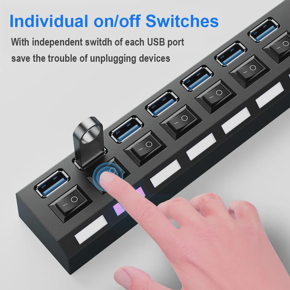 7-Poorts USB Hub met Individuele Aan/Uit Schakelaars - Hoge Snelheid USB 2.0 Splitter