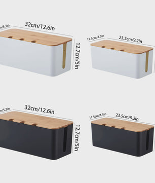 Grote Kabel Organizer Box met Houten Deksel - Orde in Snoeren Chaos