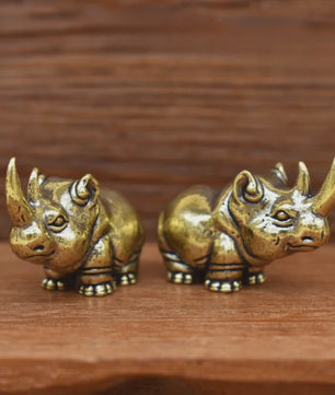 Mini Bronzen Neushoorn Beeldje - Antiek Design Bureaublad Ornament & Cadeau