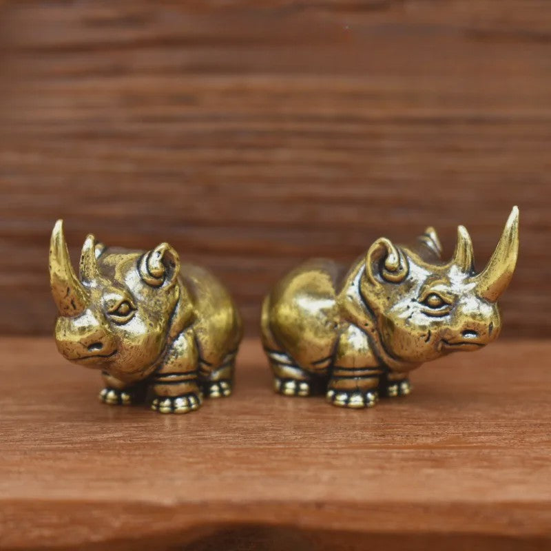 Mini Bronzen Neushoorn Beeldje - Antiek Design Bureaublad Ornament & Cadeau