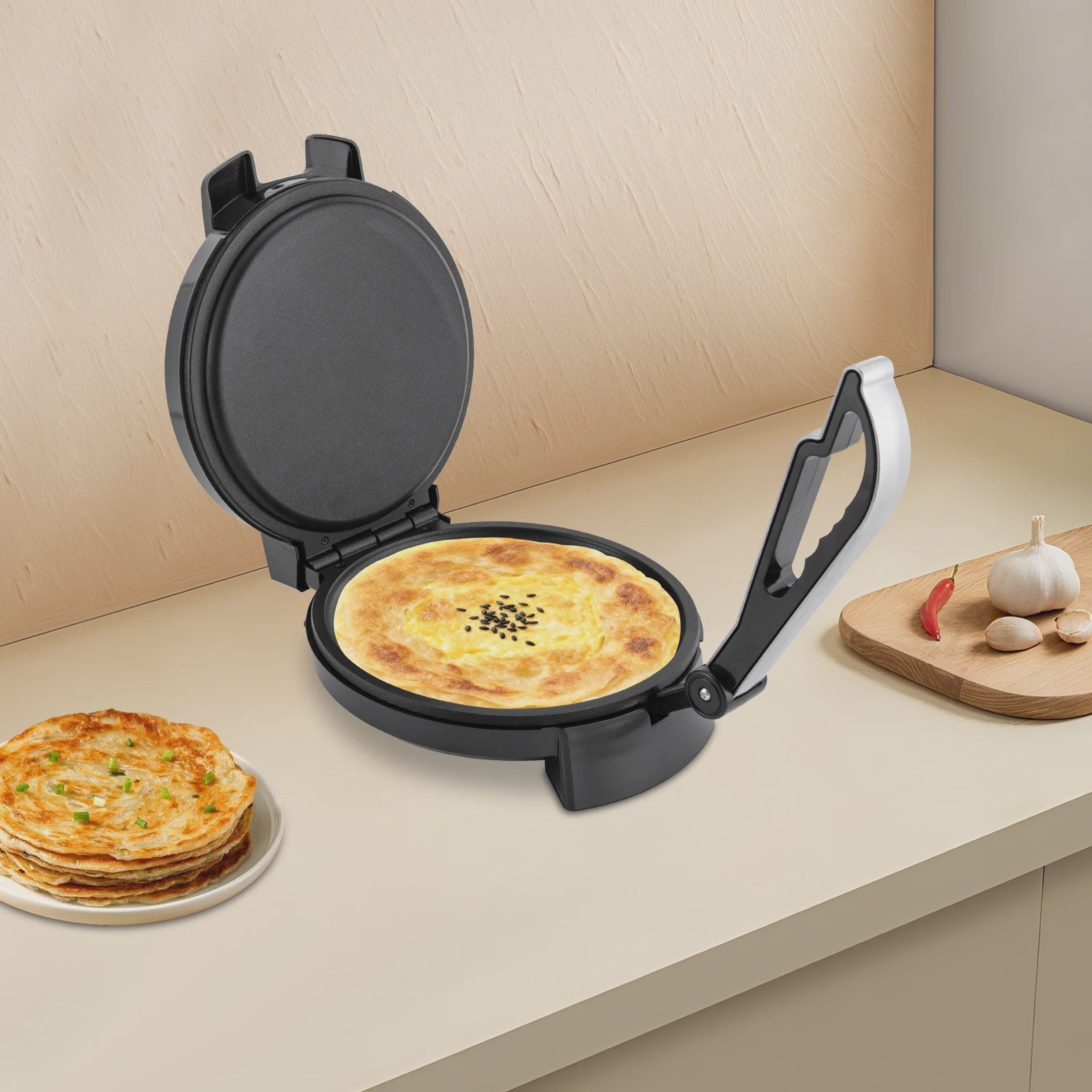 Elektrische Roti & Tortilla Maker - 1200W, Dubbelzijdig Verwarmen, Anti-aanbaklaag