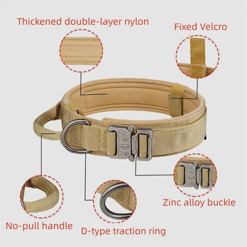 Sterke Tactische Hondenhalsband met Metalen Gesp - Nylon, Verstelbaar voor Training & Dagelijks Gebruik