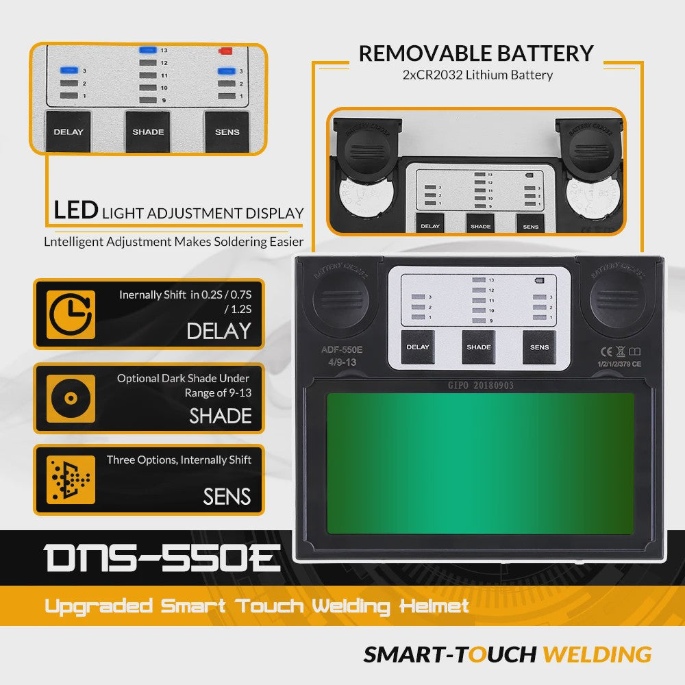 DEKO Automatisch Donkere Lashelm met Solar Power, Verstelbare Schaduw 9-13 en Vervangbare Batterij voor TIG MIG MMA