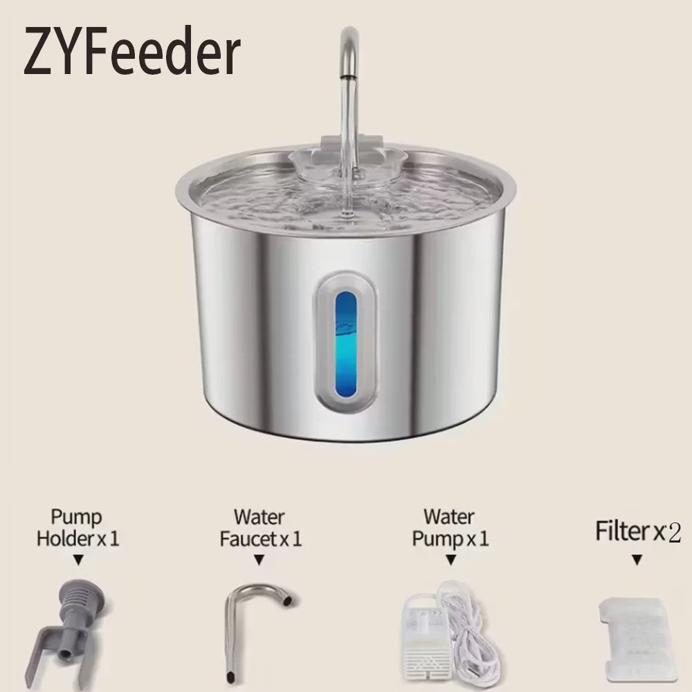 Automatische Drinkfontein RVS 2.2L voor Katten & Honden met Waterniveauvenster