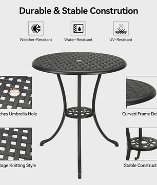 60cm Gietijzeren Bistro Tafel met Paragolhouder - Perfect voor Tuin, Terras & Balkon