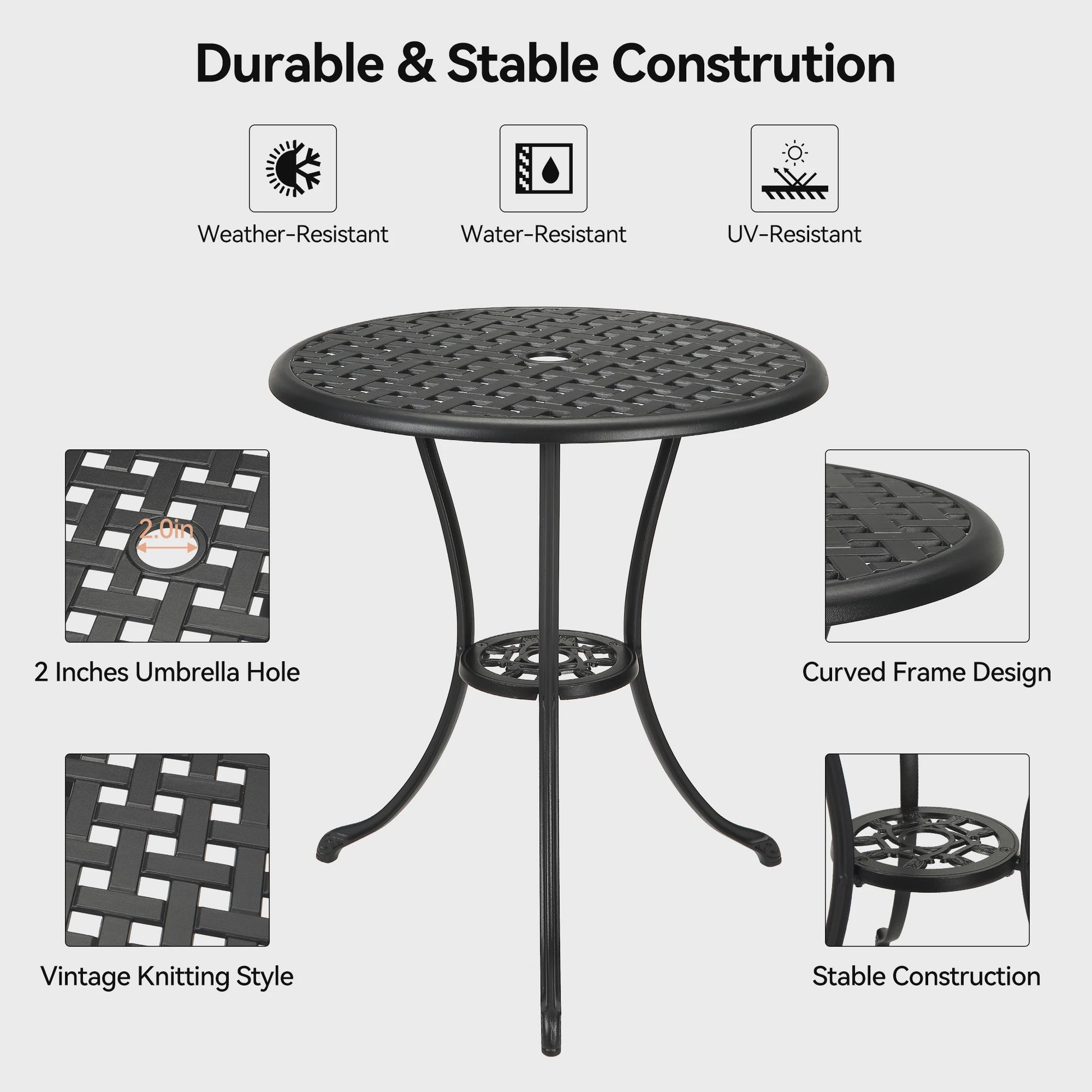 60cm Gietijzeren Bistro Tafel met Paragolhouder - Perfect voor Tuin, Terras & Balkon