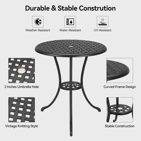 60cm Gietijzeren Bistro Tafel met Paragolhouder - Perfect voor Tuin, Terras & Balkon