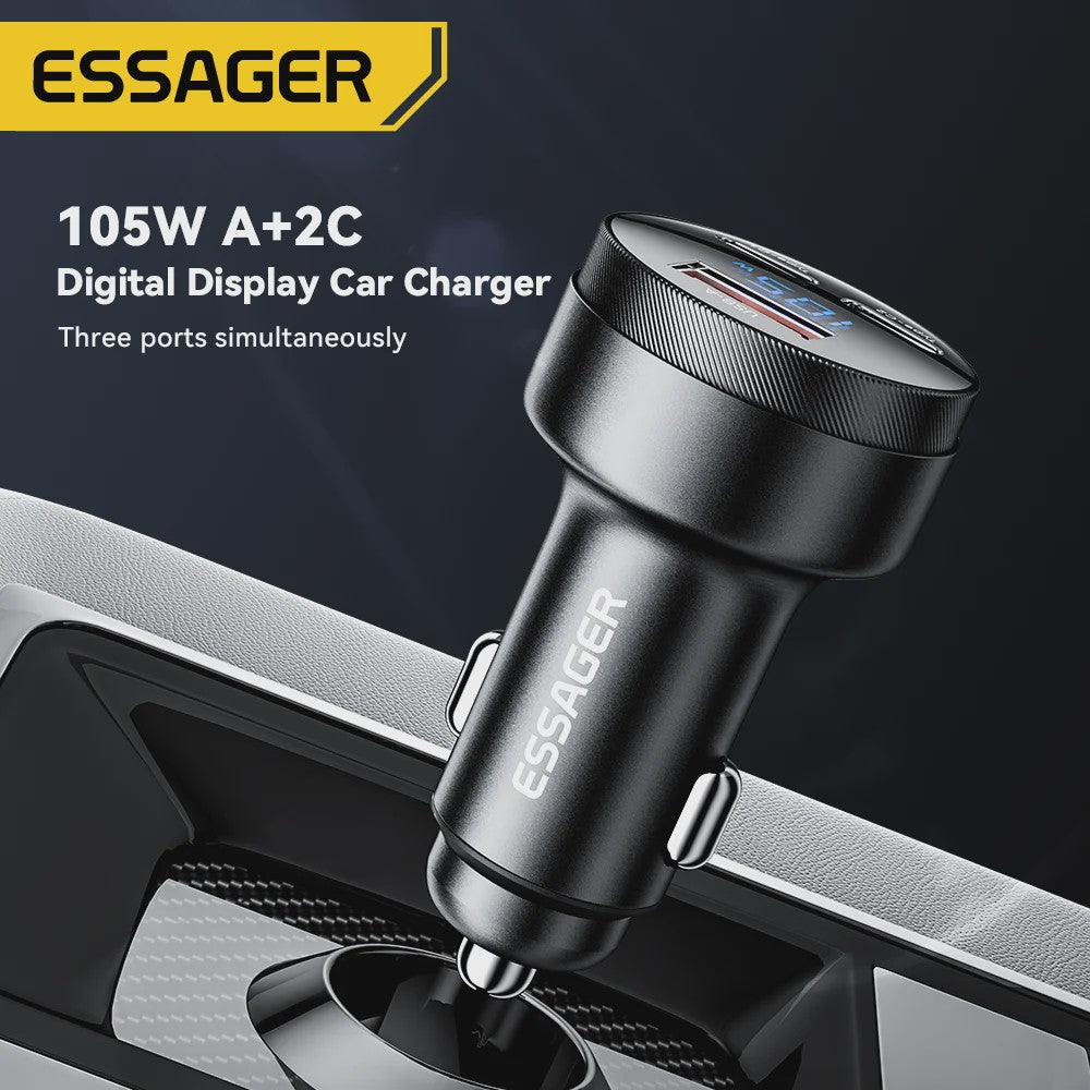 Essager 105W Auto Oplader: Snelladen met USB-C, QC4.0, PD & PPS voor iPhone, Samsung, Xiaomi