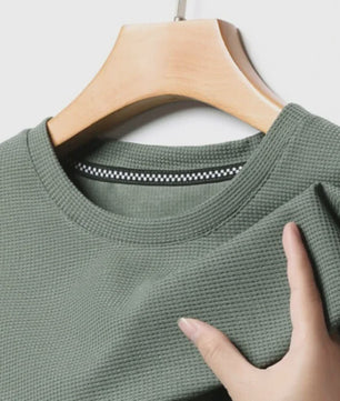 Heren Zomer T-shirt met Wafelstructuur en Korte Mouwen - Ronde Hals